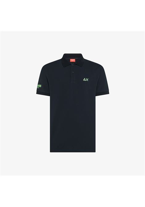 Polo con sottocollo a contrasto in piquet di cotone blu navy